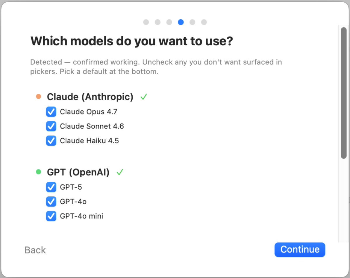 Onboarding model selector